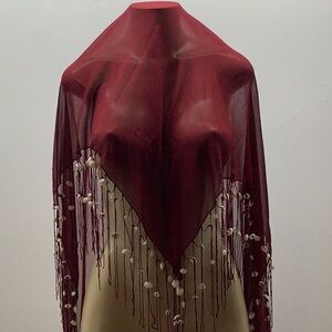 Zuliana Burgundy Wrap With Sea Shells on Fringes. New With Tags.